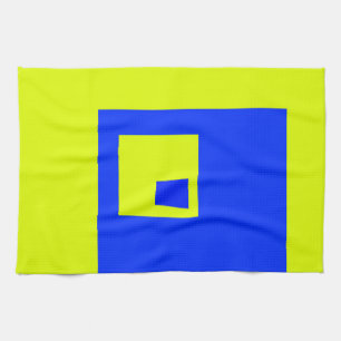 Yellow and blue squares tea towel