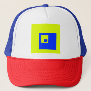 Yellow and blue squares trucker hat