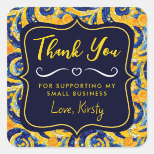 Yellow and Blue Starry Night Mosaic Small Business Square Sticker