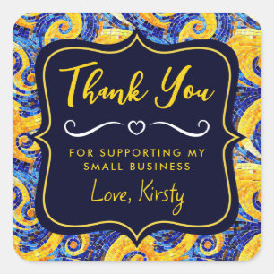 Yellow and Blue Starry Night Mosaic Small Business Square Sticker