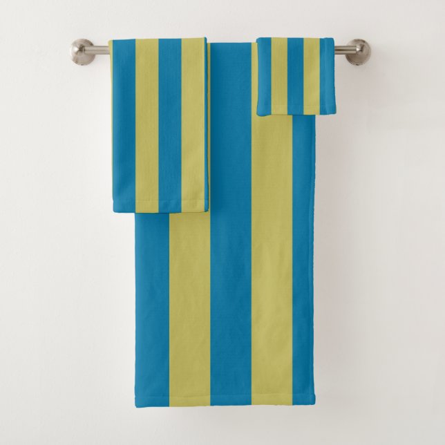 yellow and Blue Stripes Bath Towel Set (Insitu)