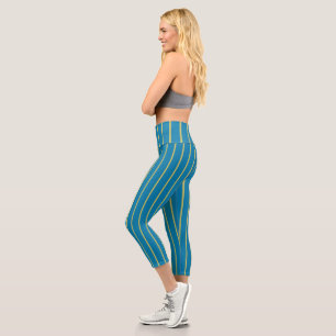 yellow and Blue Stripes Capri Leggings