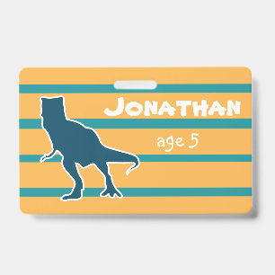 Yellow and blue stripes dinosaur t-rex ID badge