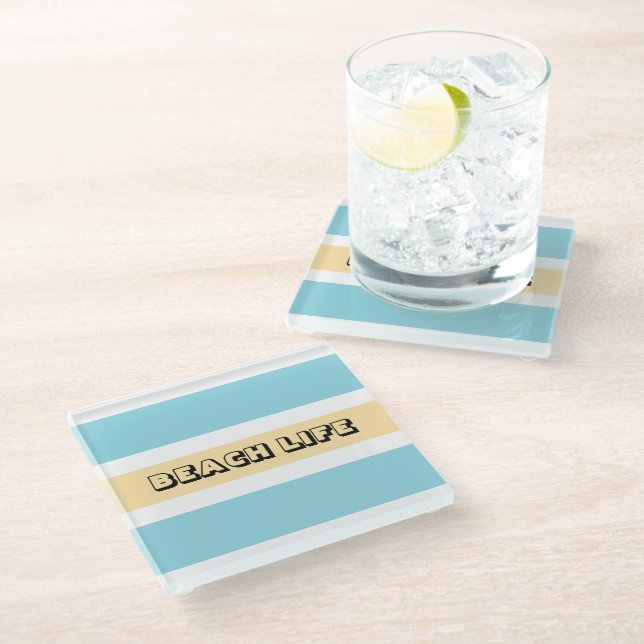 Yellow And Blue Stripes Glass Coaster (Angled)