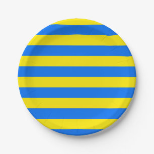 Yellow and Blue Stripes Paper Plate