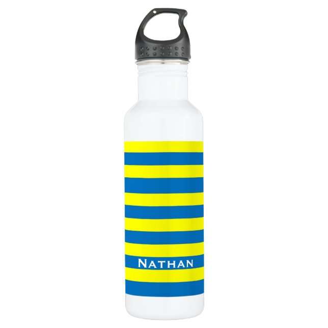 Yellow and Blue Stripes Personalised 710 Ml Water Bottle (Front)