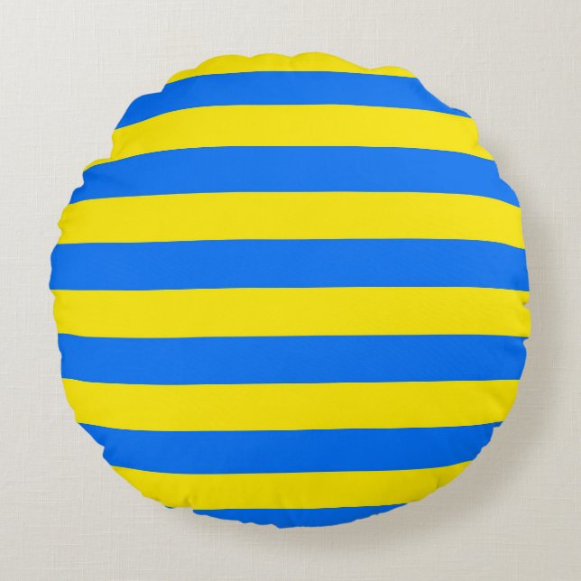 Yellow and Blue Stripes Round Cushion (Front)