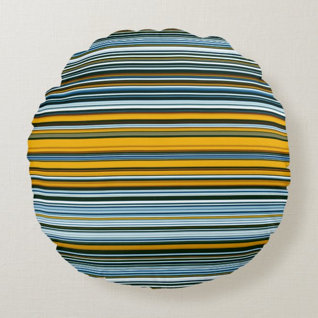 Yellow and Blue Stripes Round Cushion (Front)