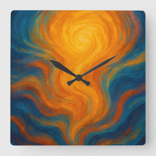 yellow and blue swirl sun Energy abstract Square Wall Clock