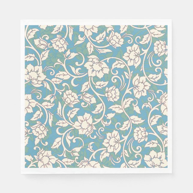 Yellow and Blue Swirling Flowers Napkin (Front)