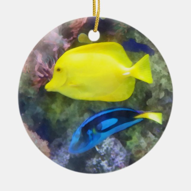 Yellow and Blue Tang Fish Ceramic Tree Decoration (Front)