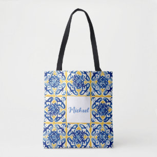 Yellow And Blue Tile Summery Trip Tote Bag