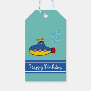 Yellow and Blue Toy Submarine Happy Birthday Gift Tags