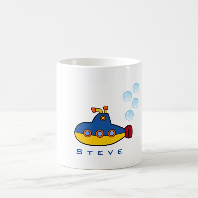 Yellow and Blue Toy Submarine with Water Bubbles Coffee Mug (Center)