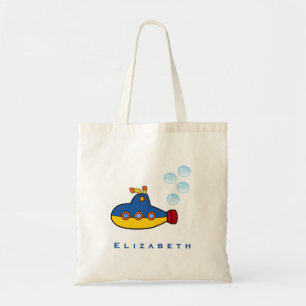Yellow and Blue Toy Submarine with Water Bubbles Tote Bag