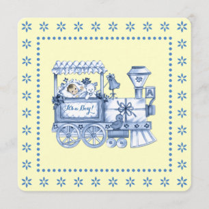 Yellow and Blue Train Baby Boy Shower Invitation