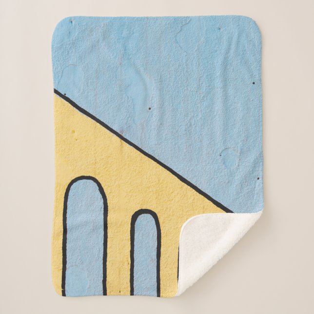 Yellow and blue wall décor sherpa blanket (Front)
