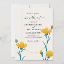 yellow and blue wedding invitation