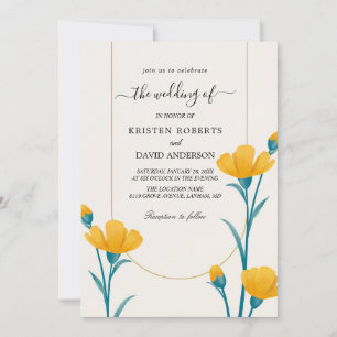 yellow and blue wedding invitation