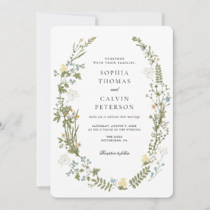 Yellow and Blue Wildflower Wedding Invitation