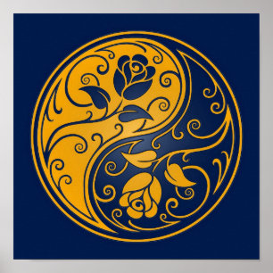 Yellow and Blue Yin Yang Roses Poster