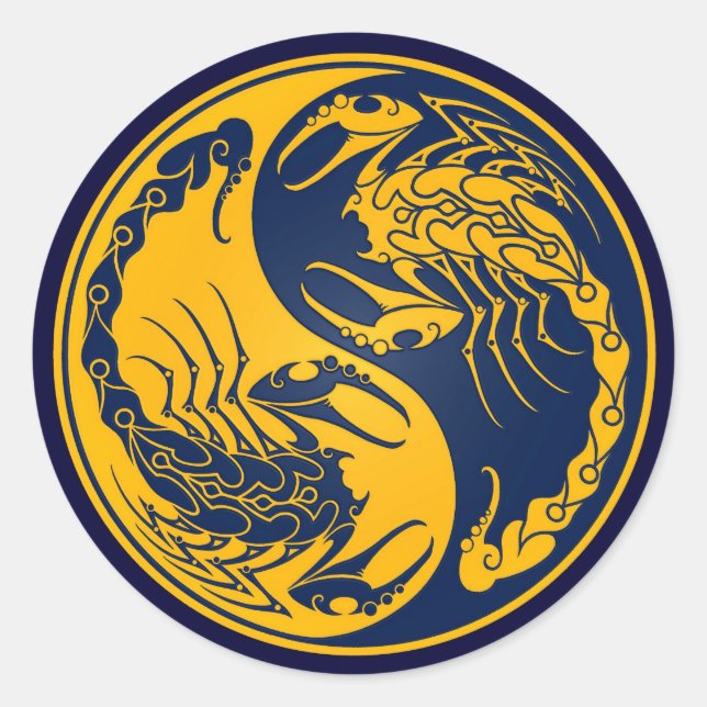 Yellow and Blue Yin Yang Scorpions Classic Round Sticker (Front)