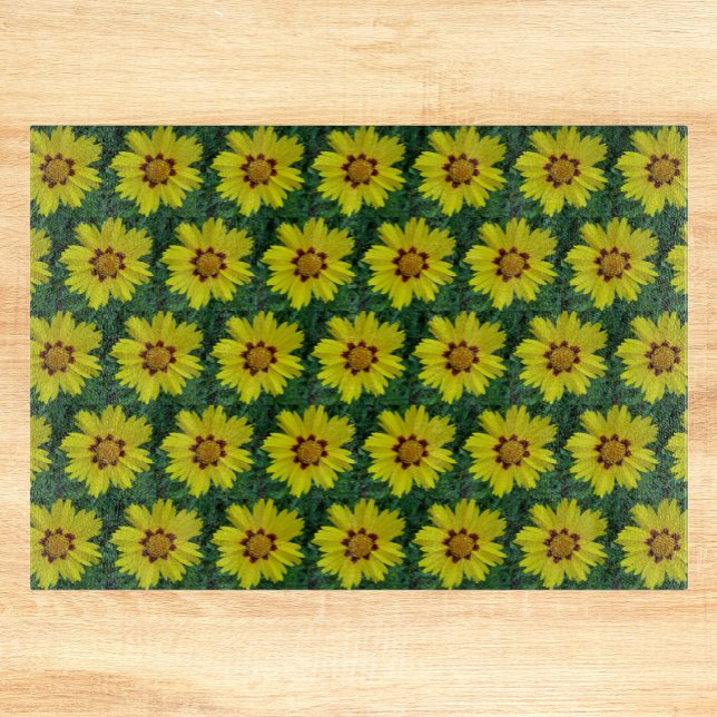 Yellow and Bronze Coreopsis Floral Pattern Cutting Board (In Situ)