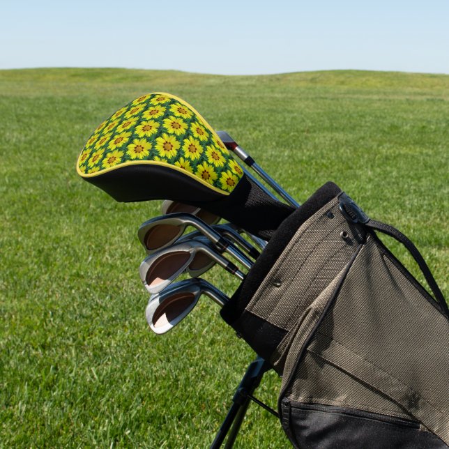 Yellow and Bronze Coreopsis Floral Pattern Golf Head Cover (In Situ)