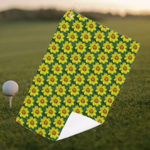 Yellow and Bronze Coreopsis Floral Pattern Golf Towel