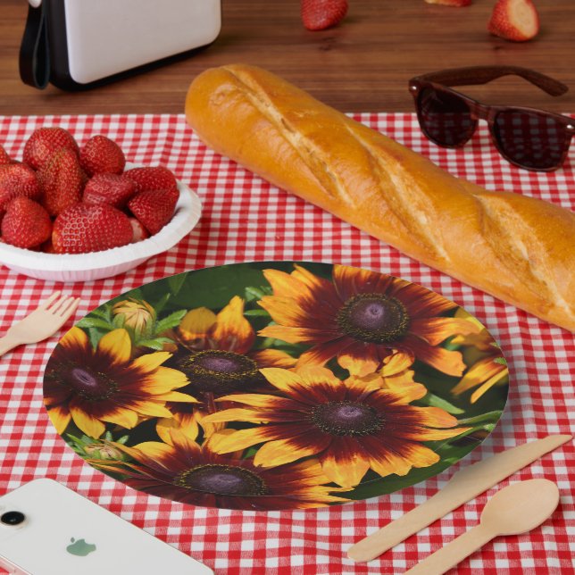 Yellow and Bronze Rudbeckias Floral Paper Plate (Picnic)