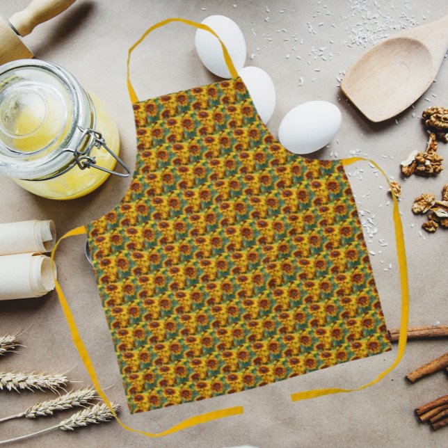 Yellow and Bronze Rudbeckias Floral Pattern Apron (In Situ Kitchen)