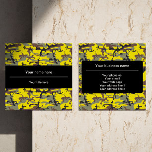 Yellow and Brown Camo, Camouflage, Military, Army Square Business Card