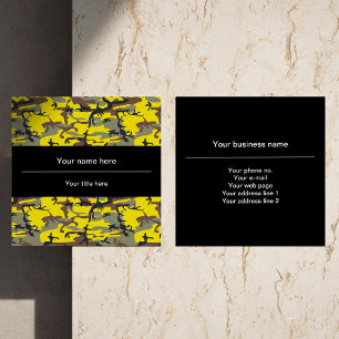 Yellow and Brown Camo, Camouflage, Military, Army Square Business Card