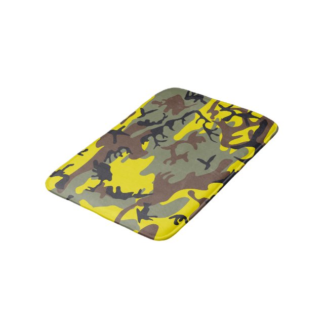 Yellow and Brown Camouflage, Military, Army Bath Mat (Angled)