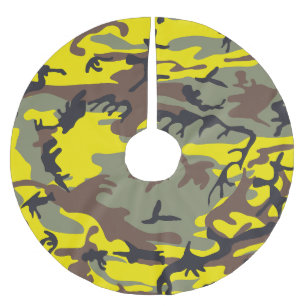Yellow and Brown Camouflage, Military, Army Brushed Polyester Tree Skirt
