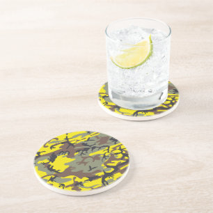 Yellow and Brown Camouflage, Military, Army Coaster