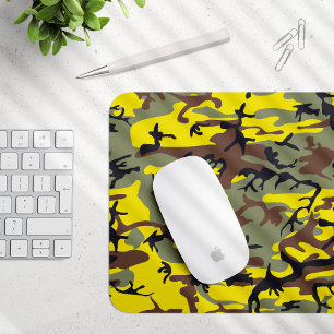 Yellow and Brown Camouflage, Military, Army Mouse Mat