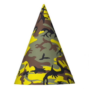 Yellow and Brown Camouflage, Military, Army Party Hat