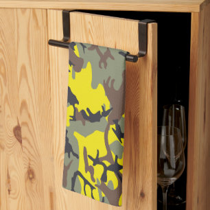 Yellow and Brown Camouflage, Military, Army Tea Towel