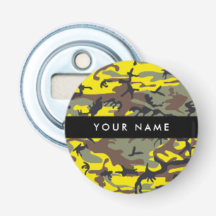 Yellow and Brown Camouflage Your name Personalise Bottle Opener