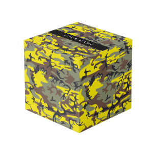 Yellow and Brown Camouflage Your name Personalise Cube