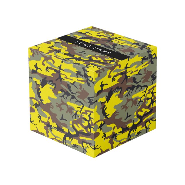 Yellow and Brown Camouflage Your name Personalise Cube (Front Angled)
