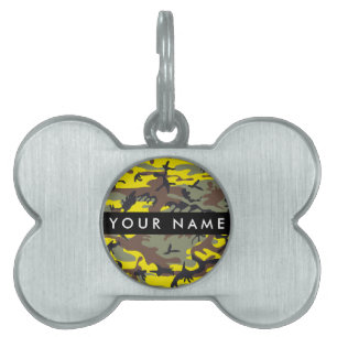 Yellow and Brown Camouflage Your name Personalise Pet ID Tag