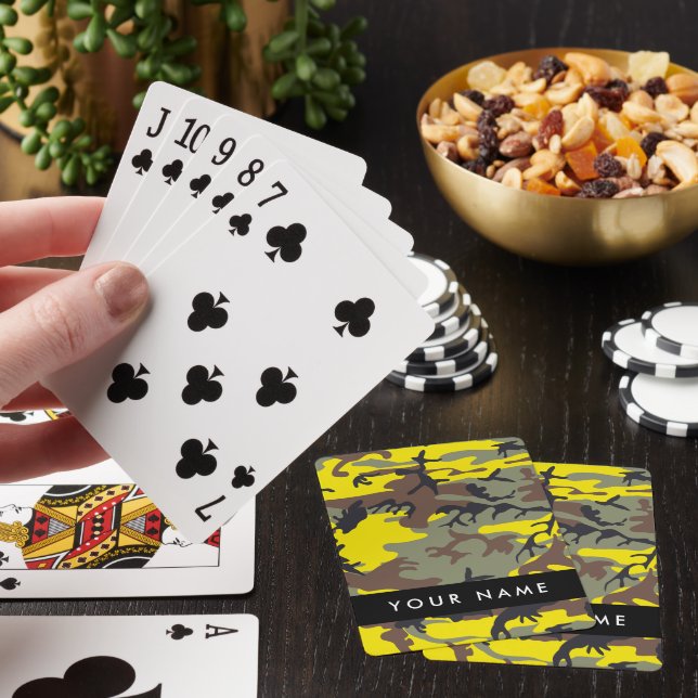 Yellow and Brown Camouflage Your name Personalise Playing Cards (In Situ)
