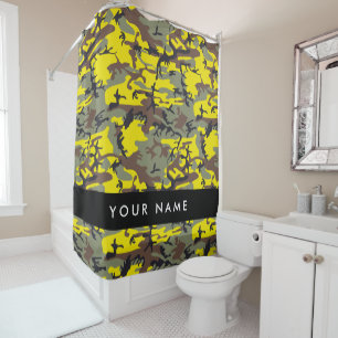 Yellow and Brown Camouflage Your name Personalise Shower Curtain