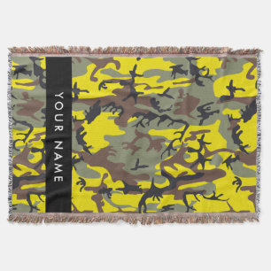 Yellow and Brown Camouflage Your name Personalise Throw Blanket