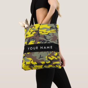 Yellow and Brown Camouflage Your name Personalise Tote Bag