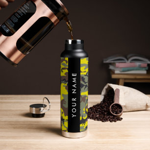 Yellow and Brown Camouflage Your name Personalise Water Bottle