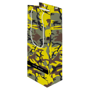 Yellow and Brown Camouflage Your name Personalise Wine Gift Bag