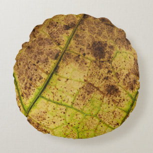 Yellow and Brown Dying Macro Leaf Round Cushion